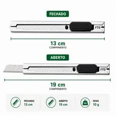 Estilete Profissional Portátil Aço Inox com trava de segurança 9mm