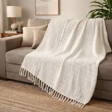 Manta Decorativa para Sofá e Cama 1,40x2,00 Cru | Peseira Elegante Sala Quarto Luxo Premium