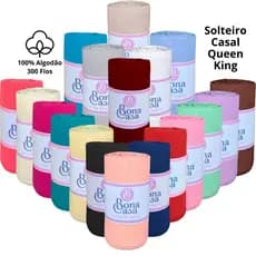 Lençol Avulso Com Elástico 300Fios Malha 100% Algodão Solteiro, Casal, Queen, King