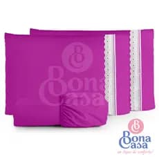 Kit Jogo De Lençol Queen 3 Peças Tira Malha 100% Algodão Com Elástico
