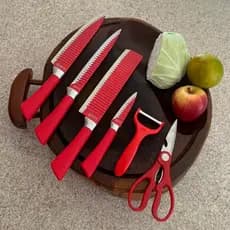 Kit Jogo Facas 6 peças Inox Descascador Tesoura Churrasco Cozinha