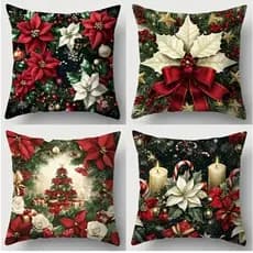 Kit 4 Capa de Almofada Natal Decoração 45cm x 45cm com Zíper