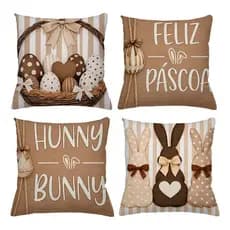 Kit 4 Capa De Almofada Páscoa Decoração 45cm X 45cm C Zíper