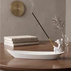 Incensário Porta Incenso Moderno Minimalista Meditação Zen 17cm Pescador Canoa Calma