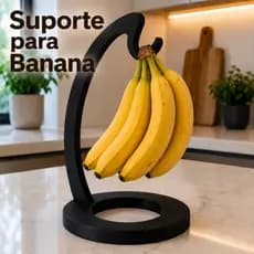 Suporte Mesa Fruteira 3D Gancho para Pendurar Bananas Multiuso Preto Premium Decorativo Cozinha