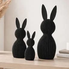 Coelho Decorativo Minimalista Preto – Kit 3 Esculturas Modernas para Decoração Sala e Estante