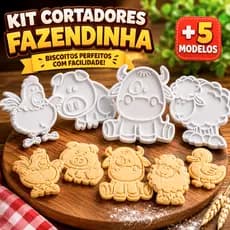 Kit Cortador Com Puxador Biscoito Cookie Infantil 6cm Pasta Americana Massinha Com Marcador