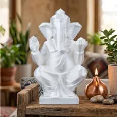 Estátua Ganesha 11cm Branco Decoração Sabedoria Prosperidade para Sala Quarto Escritório