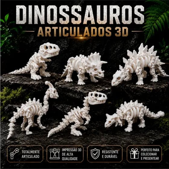 Kit 6 Dinossauros Esqueletos Articulados Decorativos para Crianças Presente para Meninos e Meninas