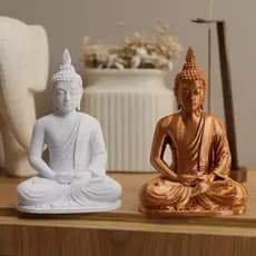 Estátua Buda Zen 12cm Branco – Decoração Oriental Minimalista para Sala Quarto Escritório
