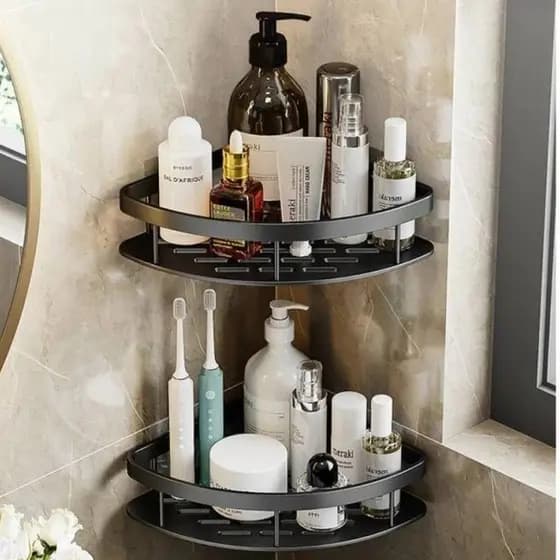 Kit 2 Prateleiras Banheiro Canto Adesiva Organizador Rack Suporte Pendurar Porta Shampoo Sabonete