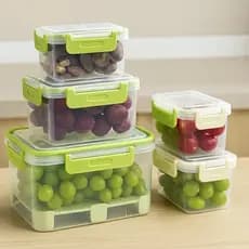 Kit 5 Potes Plástico Empilhável Tampa Hermética Alimentos Armazenamento Geladeira Freezer Despensa