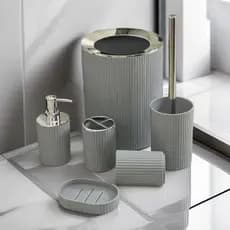 Kit de Organização com Lixeira, Suporte, Pote e Caixa, Sofisticação para Banheiro, Saboneteira