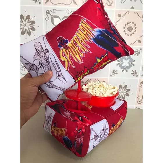 Kit Cinema Almofada Porta Pipoca + Mini Almofada decorativa Tema Homem Aranha