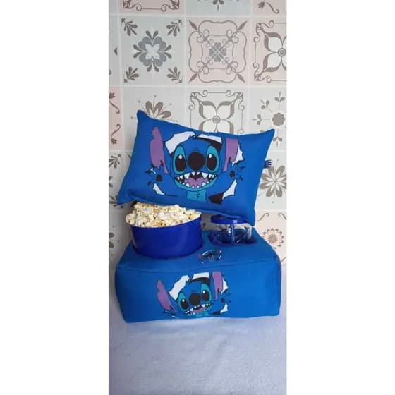 KIT CINEMA  STITCH BRAVO ALMOFADA + BALDE + COPO + ALMOFADA DECORATIVA