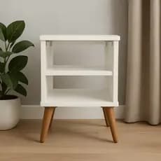 Mesa De Cabeceira Retrô Com Nicho Pé Palito Reguláveis Clean