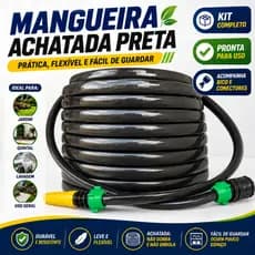 Mangueira Jardim Achatada Preta Flexível Anti Dobras Kit Completo Com Bico E Conectores