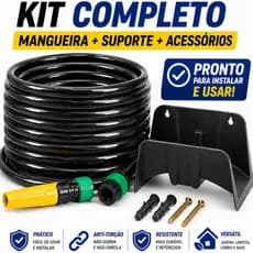 Mangueira Anti Torção + Suporte Parede + Kit Completo Pronta p/ Uso Jardim Carro