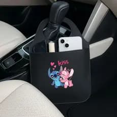 Lixo Para Carro Automotivo Personalizado Stitch Encaixe Câmbio Couro Universal