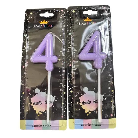 2 Velas Aniversário LILAS CANDY COM GLITTER / SILVER PROMOÇÃ
