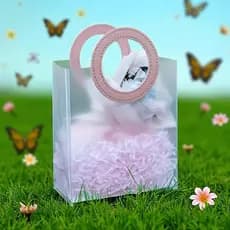 1 Sacola PVC Transparente Com Alça De Couro 18x16x8cm -