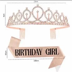 Kit Faixa e Tiara Strass LUXO - Birthday Girl Aniversario