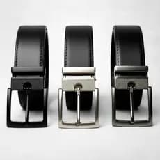 Kit 3 Cintos Masculino Preto - 125 CM Couro Rock Premium Costurado Fivela Preto Nickel Grafite