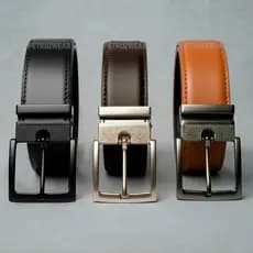 Kit 3 Cintos Masculino - 125 CM Couro Rock Premium 3 CORES Costurado Fivela Preto Nickel Grafite