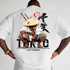 Camiseta Masculina e Feminina Streetwear 100% Algodão Fio 30.1 Estampada TOKYO SAMURAI Unissex