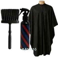 Kit Profissional Barbeiro – Capa de Corte e Acessórios: Espanador e Borrifador