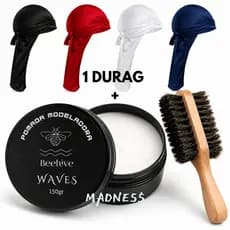 Kit Durag Waves Escova Dupla e Pomada,  Bandanas Dureg Barbearia E Cabeleleiro