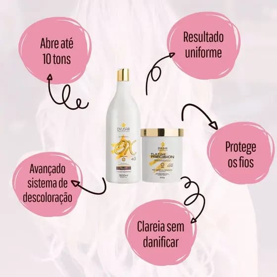 kit Pó Descolorante Platinado Profissional Platine Precision White + OX 40 Volumes DYUSAR