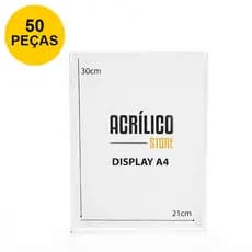 Display Transparente A4 Vertical (21x30cm) - Kit 50 Peças