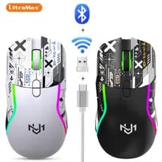 Mouse Gamer Sem Fio 2.4GHz + Bluetooth 5.0 RGB Recarregável