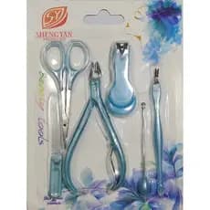 Kit Manicure completo Azul c/ Alicate De Cutícula + Pinça + Cortador + Tesourinha e Espátula - Shengyan