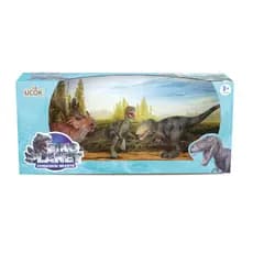 Kit 03 Dinossauros Brinquedo Coleção Realista Jurassic Tiranossauro Rex, Triceratops e Velociraptor