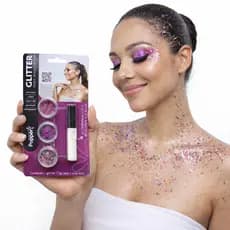 glitter maquiagem pó kit 3 cores brilho rosto olhos pele corpo cabelo festa carnaval