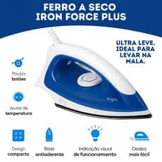 Ferro De Passar A Seco 127v Ou 220v Cor Azul Base Antiaderente 1100w Alta Potencia Base Antiaderente