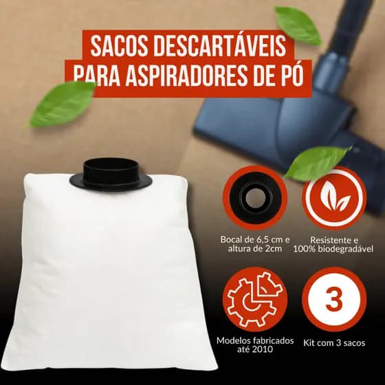 3 Sacos Para Aspirador De Pó Modelos Electrolux A9 A10 A10T A13 A10 SMART Bocal 6,5cm