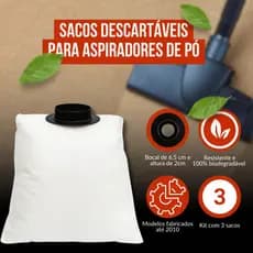 3 Sacos Para Aspirador De Pó Modelos Electrolux A9 A10 A10T A13 A10 SMART Bocal 6,5cm