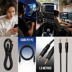 Cabo P2 P2 Auxiliar Estéreo Gold Dourado 3.5mm P/ Som Carro Celular Fone - Premium Anti-Ruído 1.5m