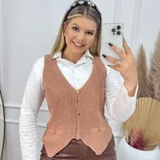 Colete Regata Feminino Tricot Alfaiataria Texturizado Botões Outono Inverno Verão Tricoliny Modas