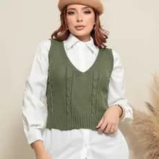 Colete Tricot Feminino Trabalhado Regata Decote V Blusa Feminina Estilosa Cropped Roupa Feminina
