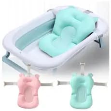 J007 Kit Banheira Retrátil Dobrável mais Almofada Banho Flutuante Bebê Infantil