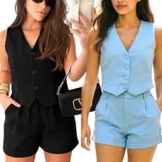 Conjunto feminino Alfaiataria Social - Short e Colete Elegante Luxo