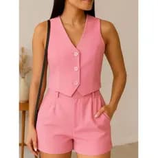 CONJUNTO FEMININO LUXO - SHORT E COLETE SOCIAL ELEGANTE