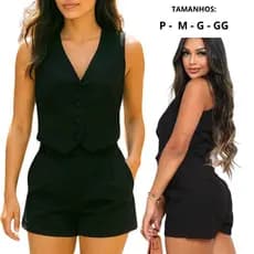 CONJUNTO SOCIAL FEMININO ALFAIATARIA CHIC - SHORT E COLETE ELEGANTE