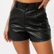 Short Feminino Couro Fake - Cintura Alta look Country Moda Inverno