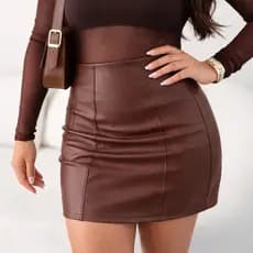 Saia de Couro Courino Modeladora Premium - Cintura Alta - Efeito Levanta Bumbum luxo