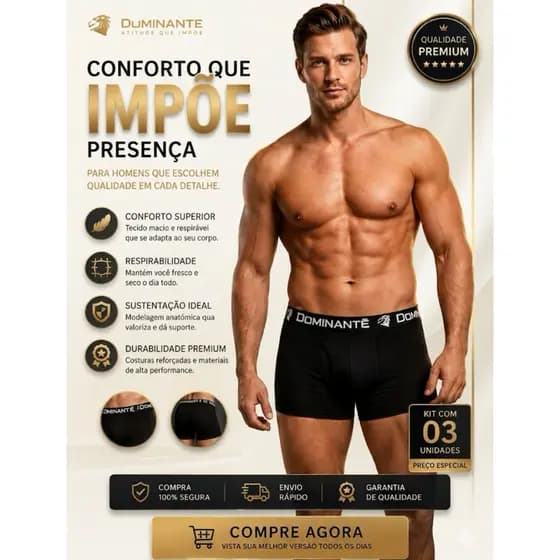 Kit  3 Cuecas Boxer Masculina Dominante Algodão Confortável variação de cores